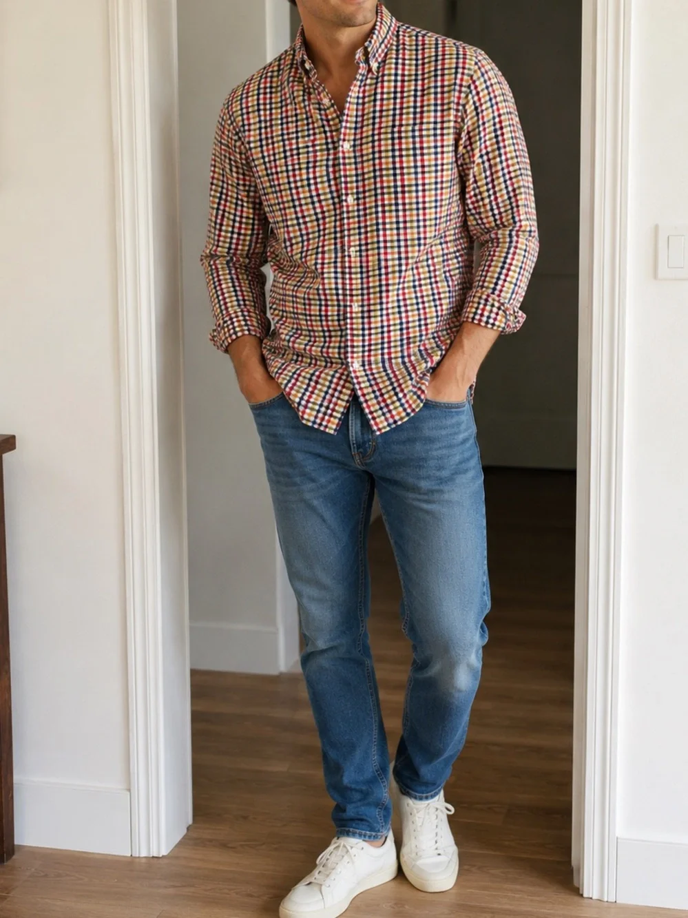 J. Crew Men’s Multicolor Check Button-Down Shirt, Size Large, Slim